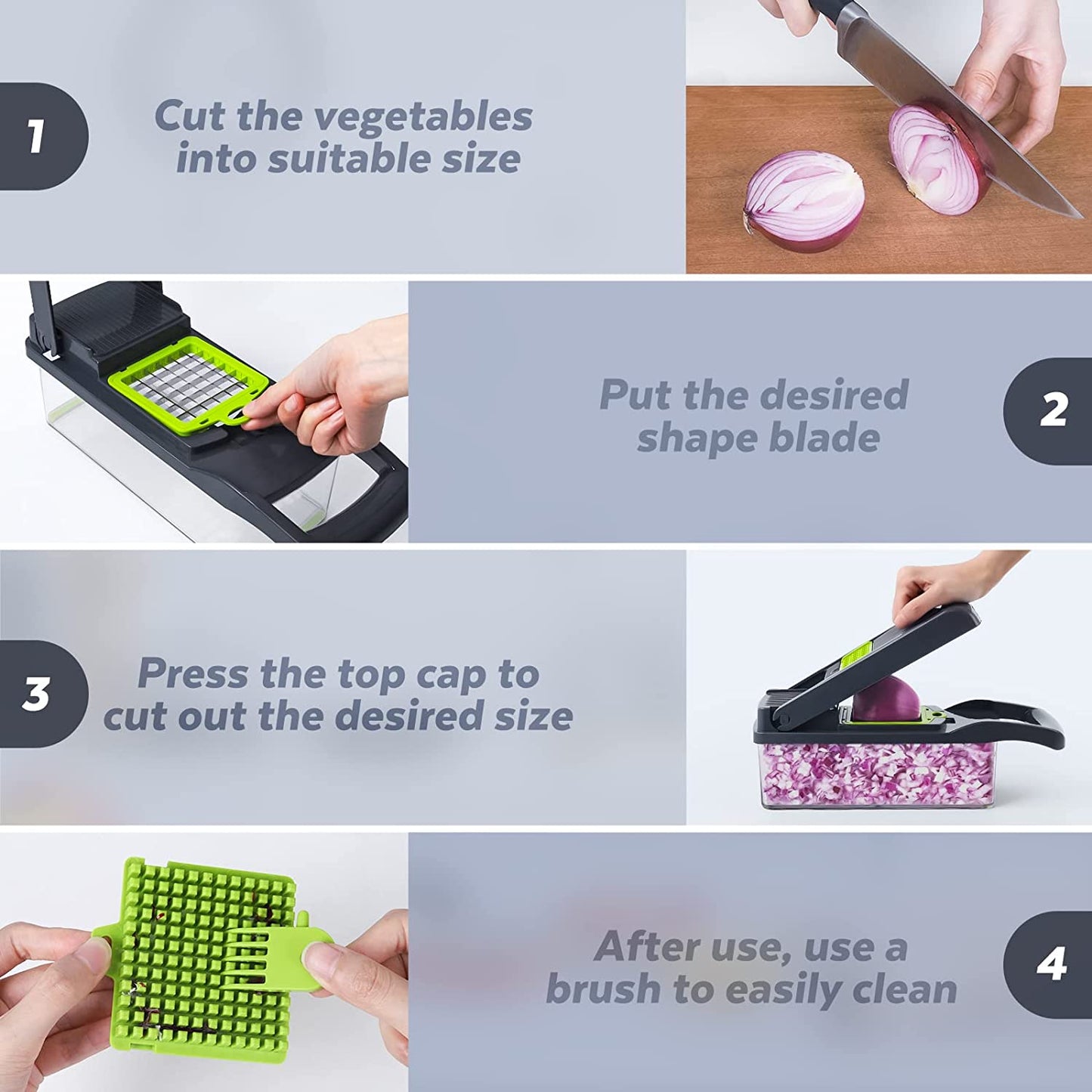 Vegetable Chopper, Pro Onion Chopper, 14 in 1Multifunctional Food Chopper, Kitchen Vegetable Slicer Dicer Cutter,Veggie Chopper with 8 Blades,Carrot Chopper with Container (Grey)