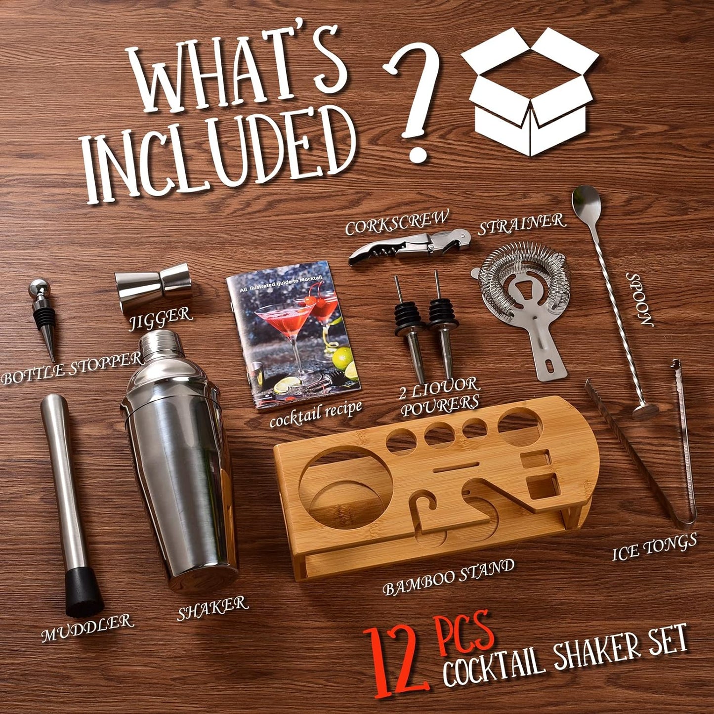 12-Piece Cocktail Shaker Set Bartender Kit for Drink Mixing, Bar, Home, Lounge & Party