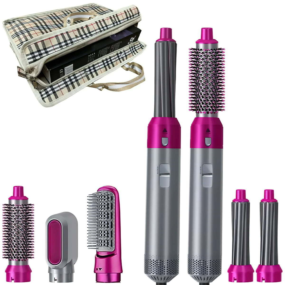 5 in 1 Hair Dryer Brush, Hot Air Brush, Scalp Massager, Curler and Straightener with Travel Bag