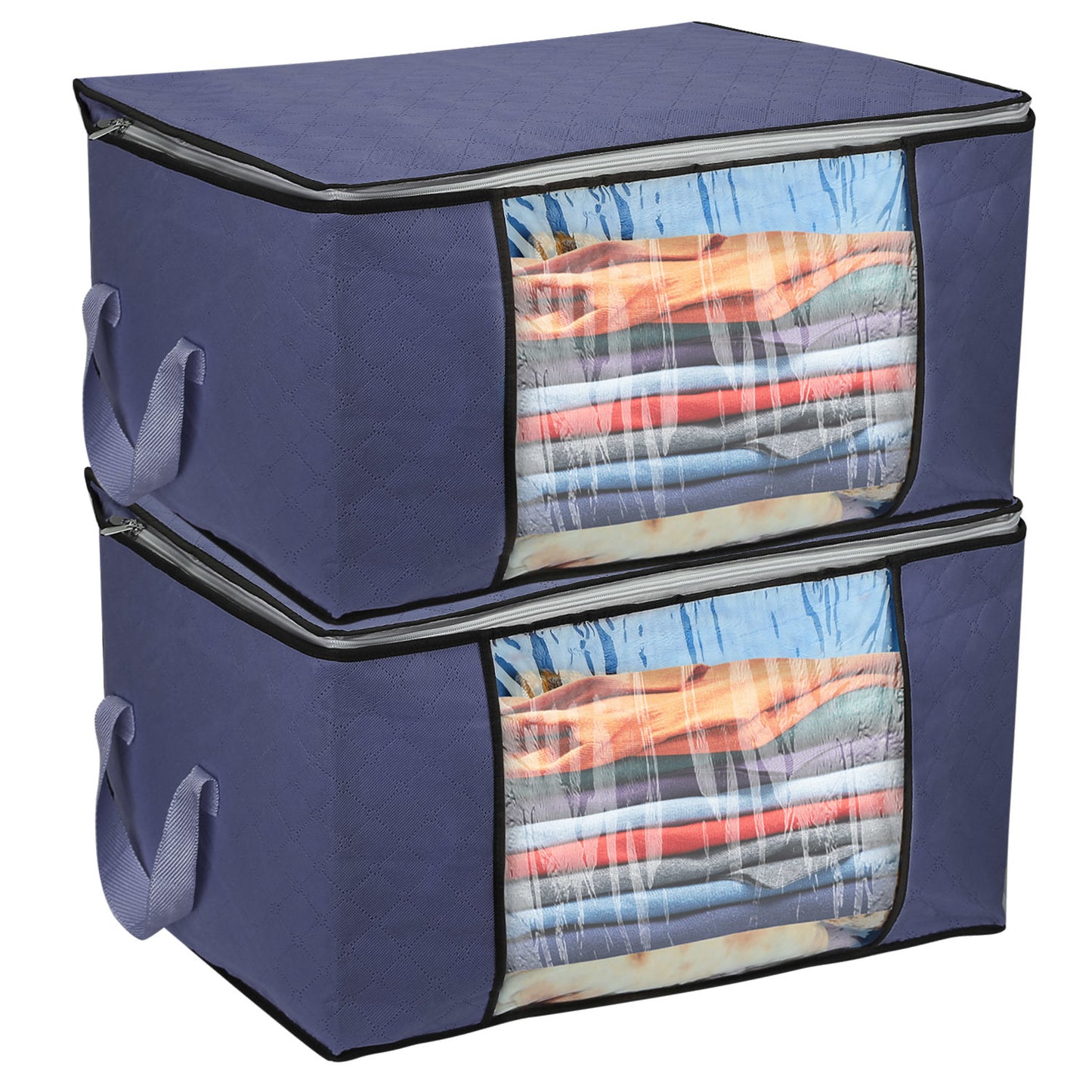 2 Piece 90L Large Capacity Storage Bags with Handle, Foldable Closet Organizer w/ Clear Window
