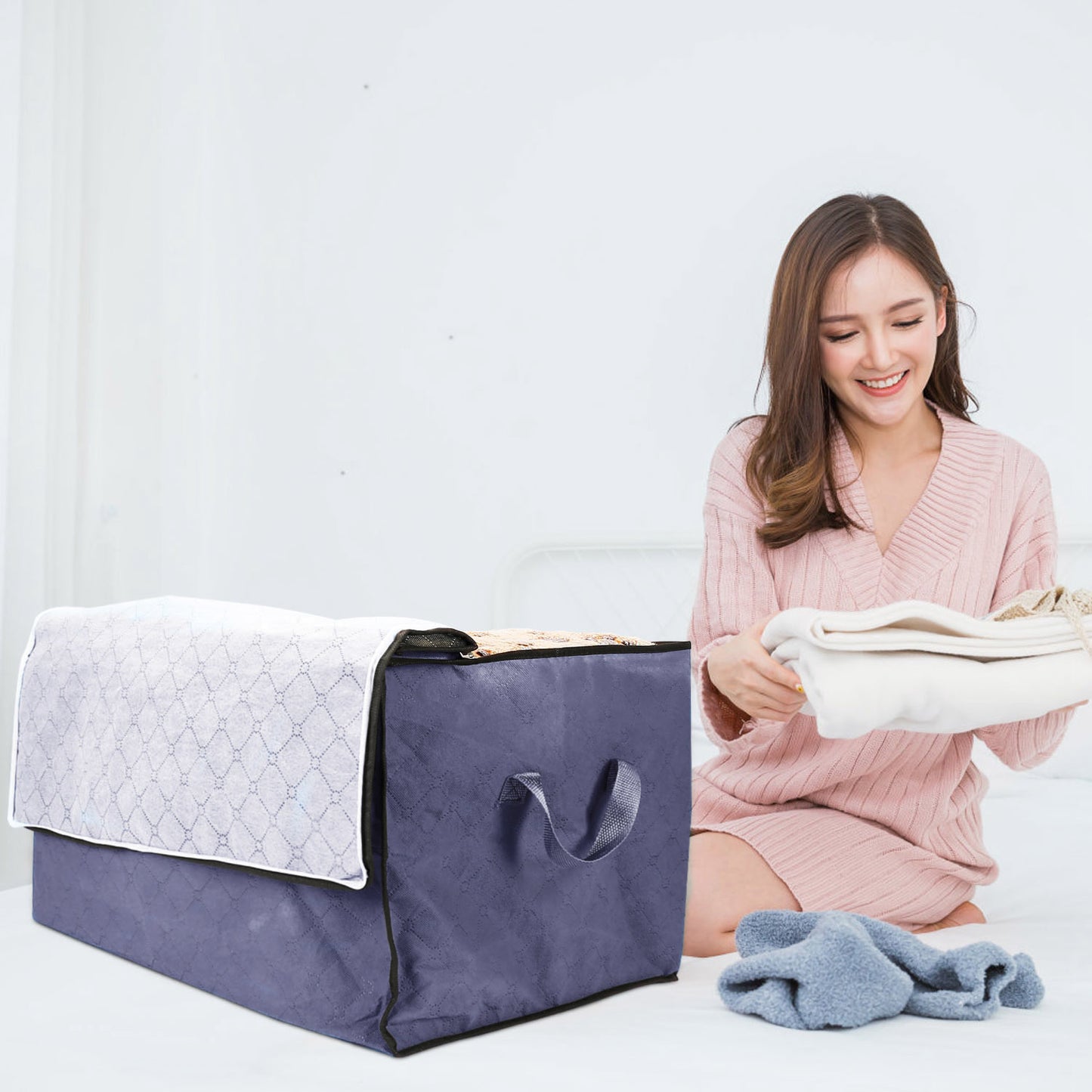 2 Piece 90L Large Capacity Storage Bags with Handle, Foldable Closet Organizer w/ Clear Window