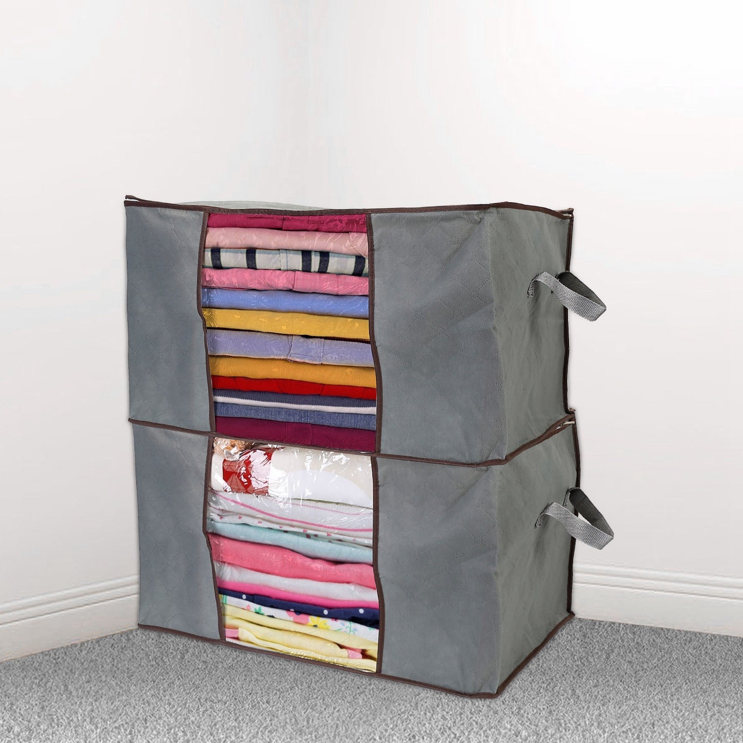 2 Piece 90L Large Capacity Storage Bags with Handle, Foldable Closet Organizer w/ Clear Window