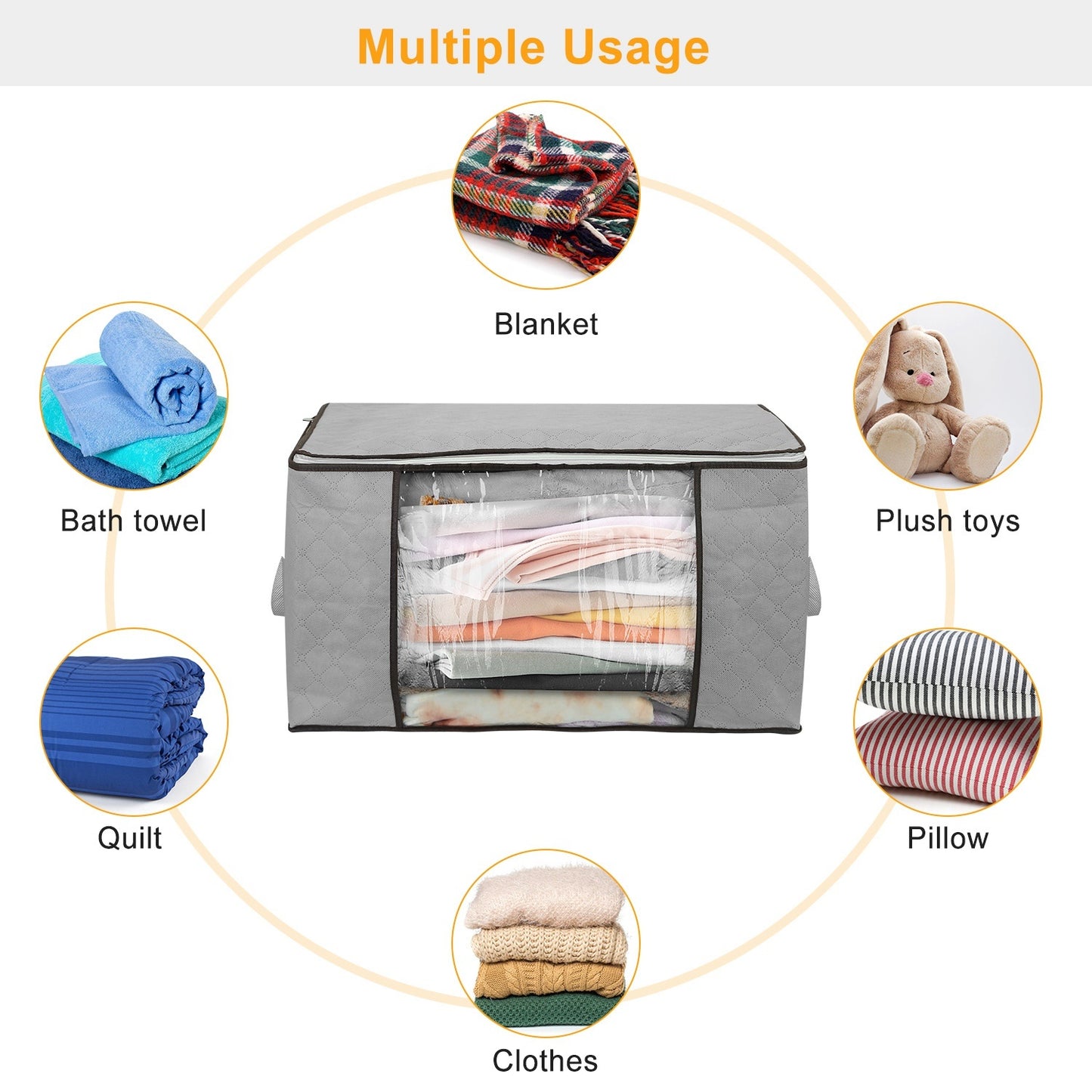 2 Piece 90L Large Capacity Storage Bags with Handle, Foldable Closet Organizer w/ Clear Window