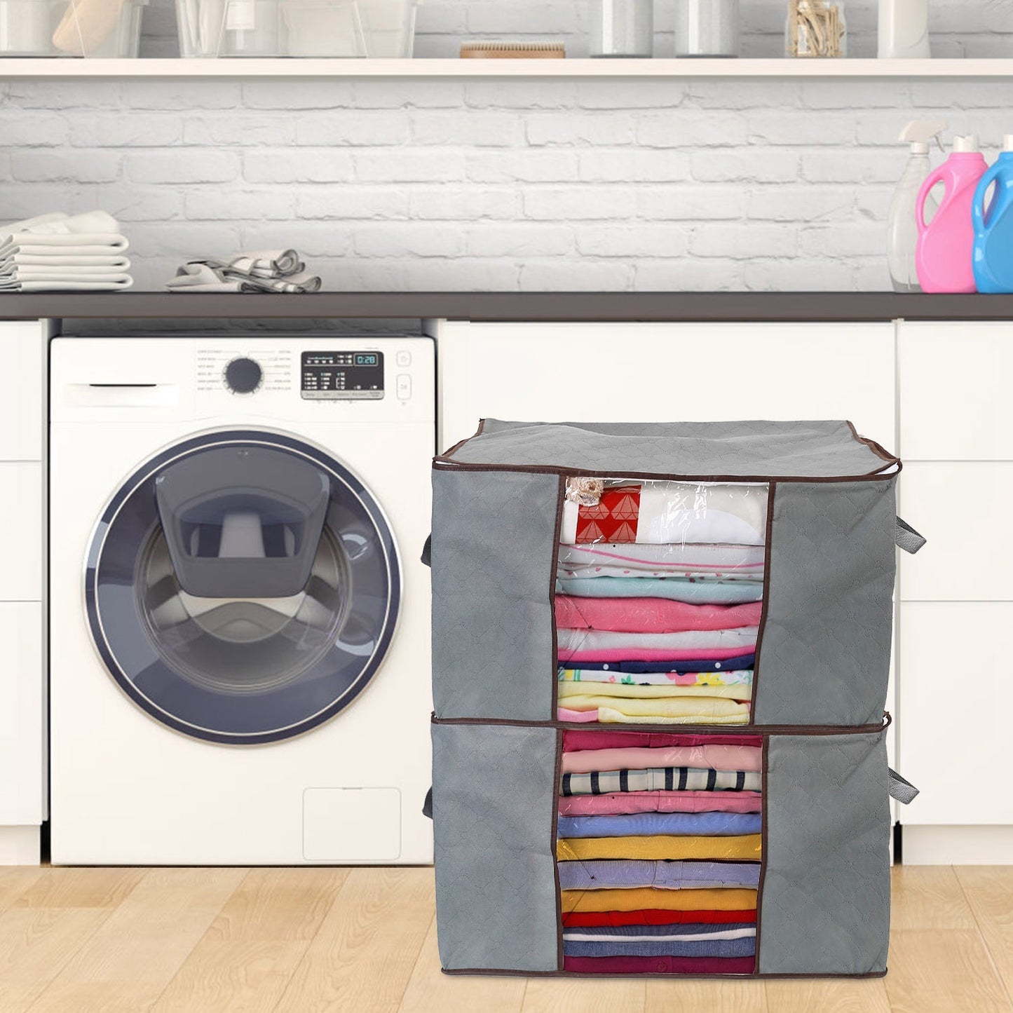 2 Piece 90L Large Capacity Storage Bags with Handle, Foldable Closet Organizer w/ Clear Window