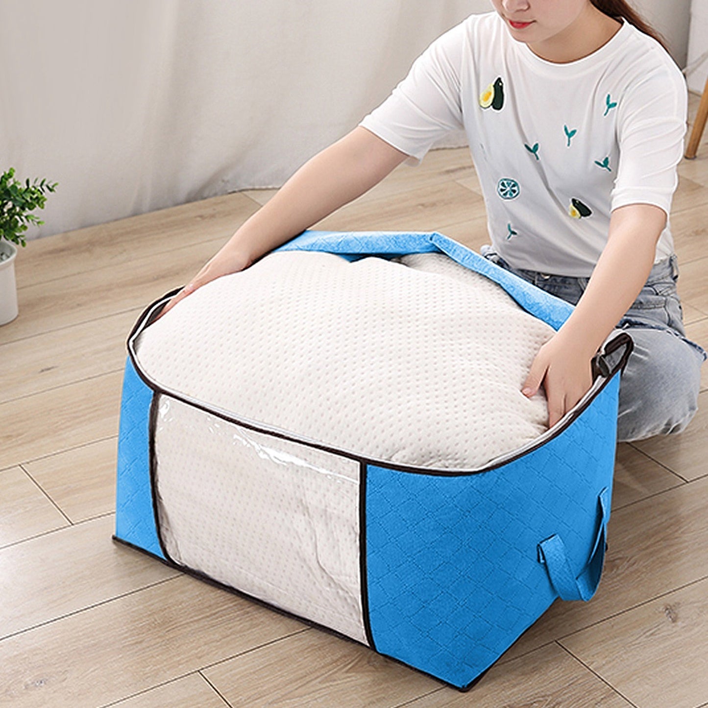 2 Piece 90L Large Capacity Storage Bags with Handle, Foldable Closet Organizer w/ Clear Window