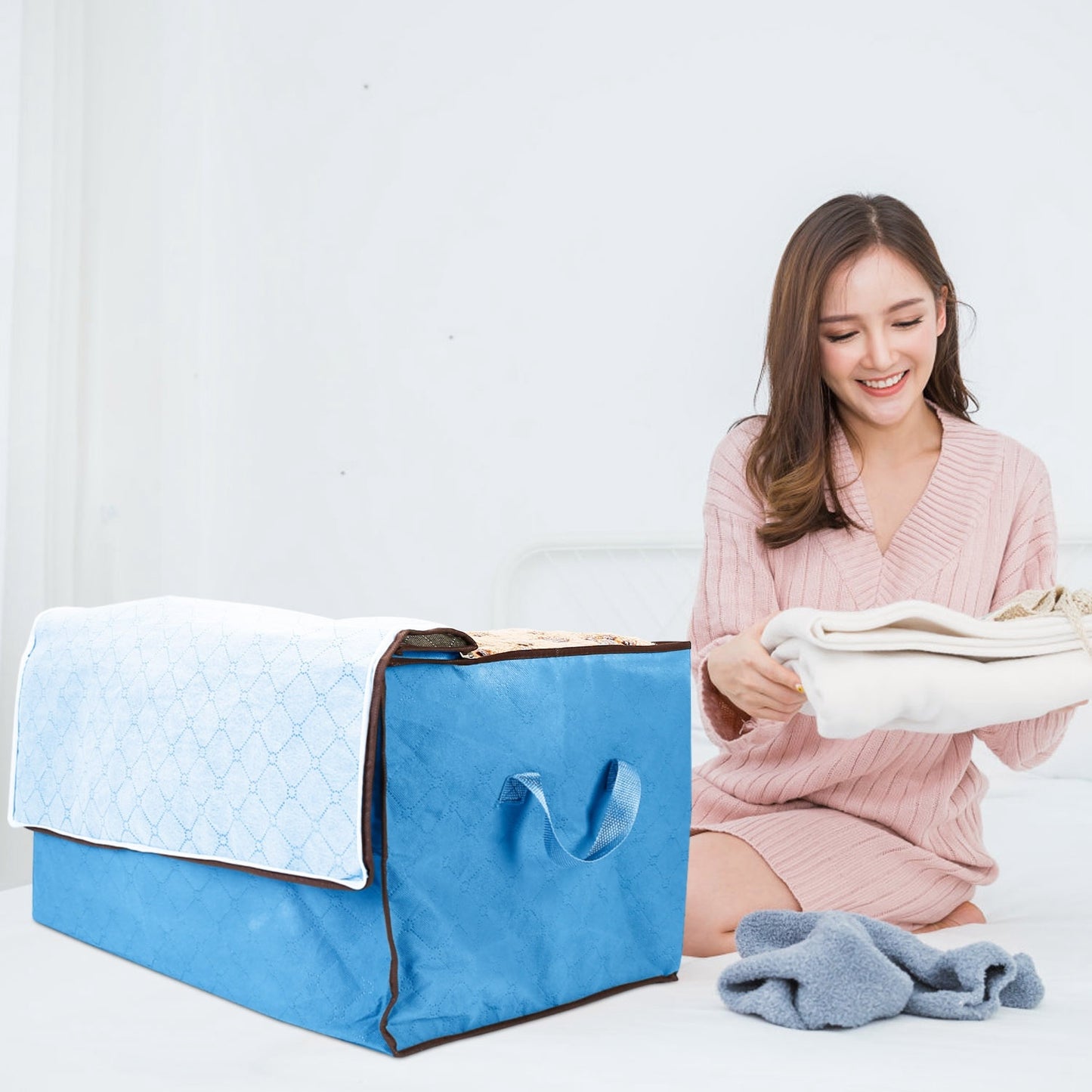 2 Piece 90L Large Capacity Storage Bags with Handle, Foldable Closet Organizer w/ Clear Window