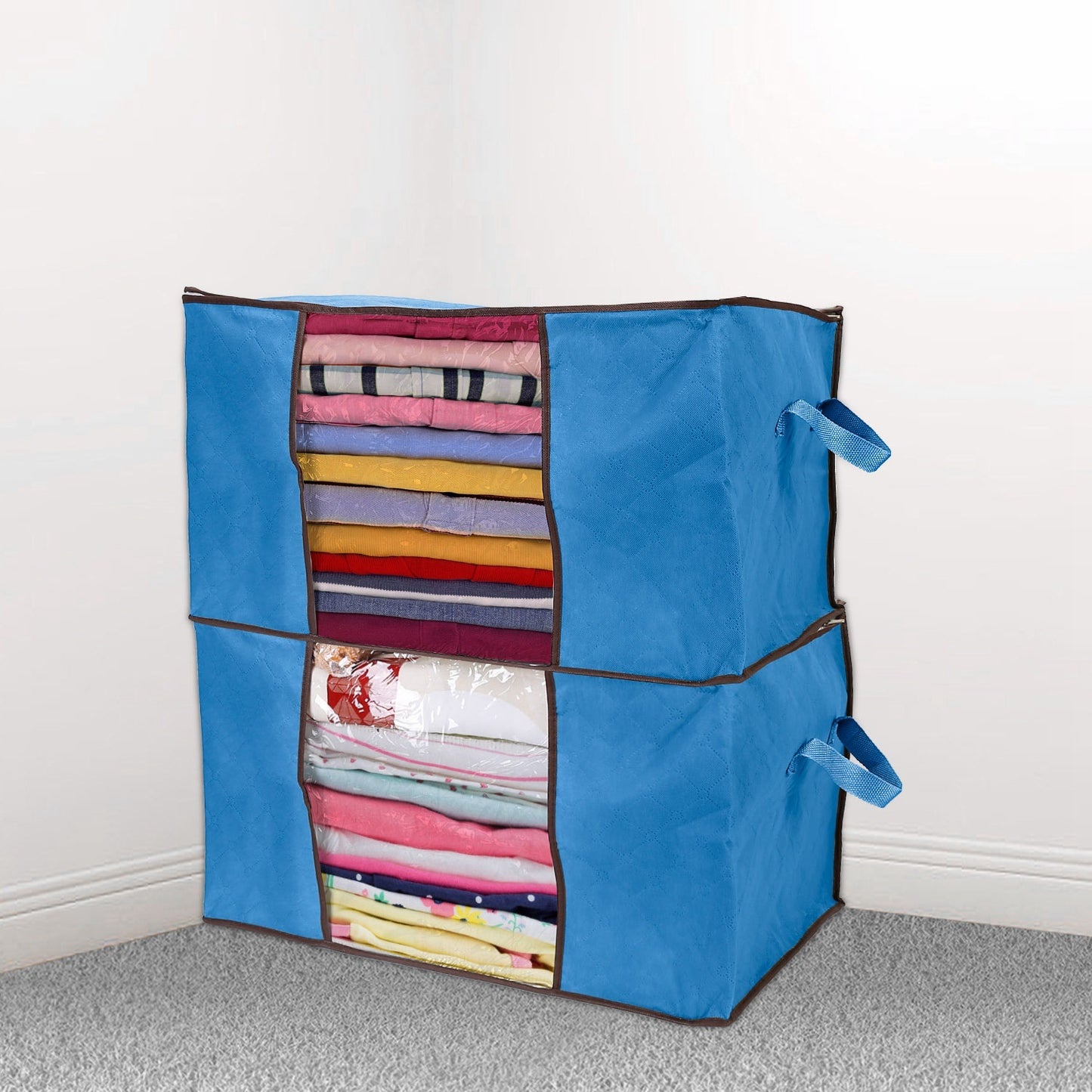 2 Piece 90L Large Capacity Storage Bags with Handle, Foldable Closet Organizer w/ Clear Window