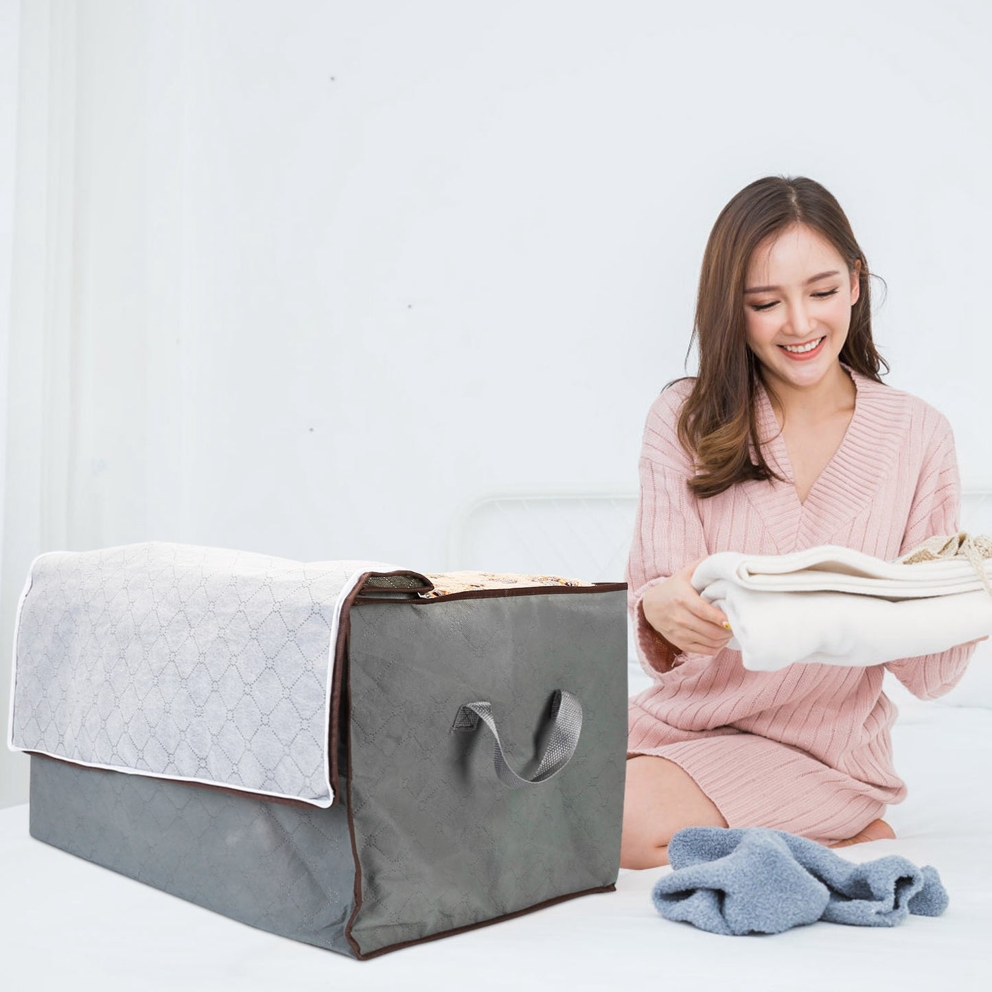 2 Piece 90L Large Capacity Storage Bags with Handle, Foldable Closet Organizer w/ Clear Window
