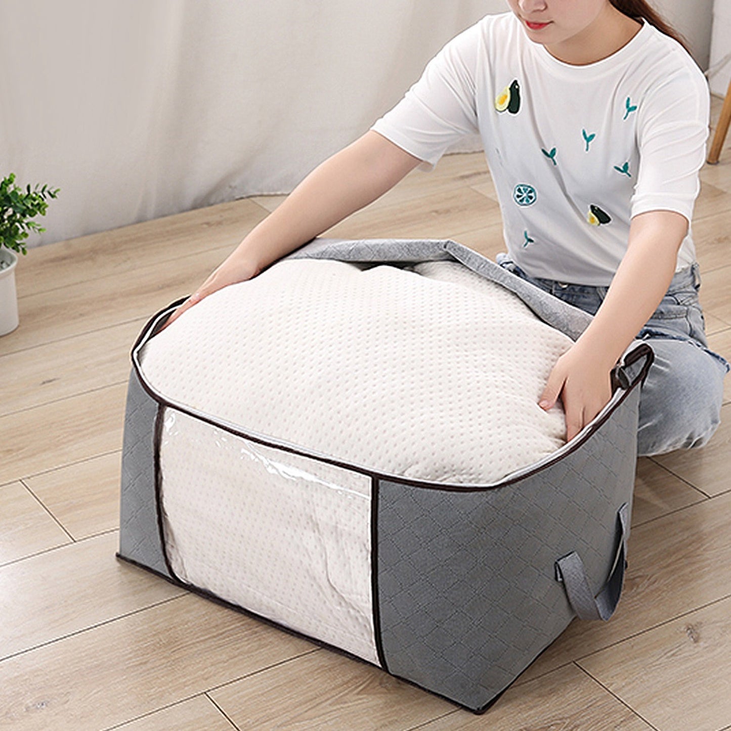 2 Piece 90L Large Capacity Storage Bags with Handle, Foldable Closet Organizer w/ Clear Window