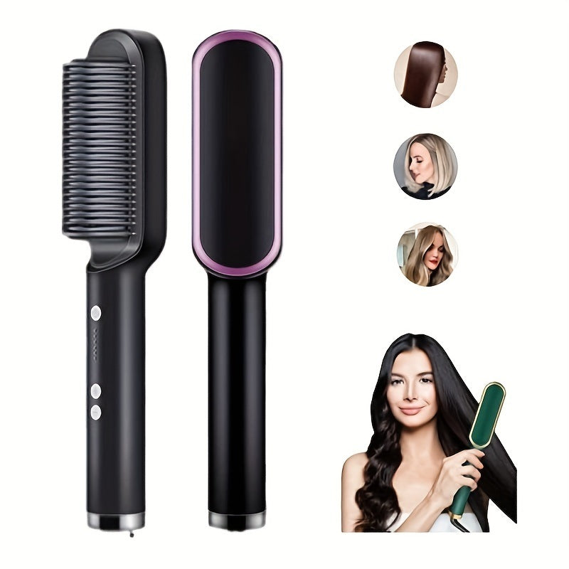 2-in-1 Electric Hair Straightener Brush Hot Comb Adjustment Heat Styling Curler Anti-Scald Comb, 2-in-1 Styling Tool for Long-Lasting Curls and Straight Hair