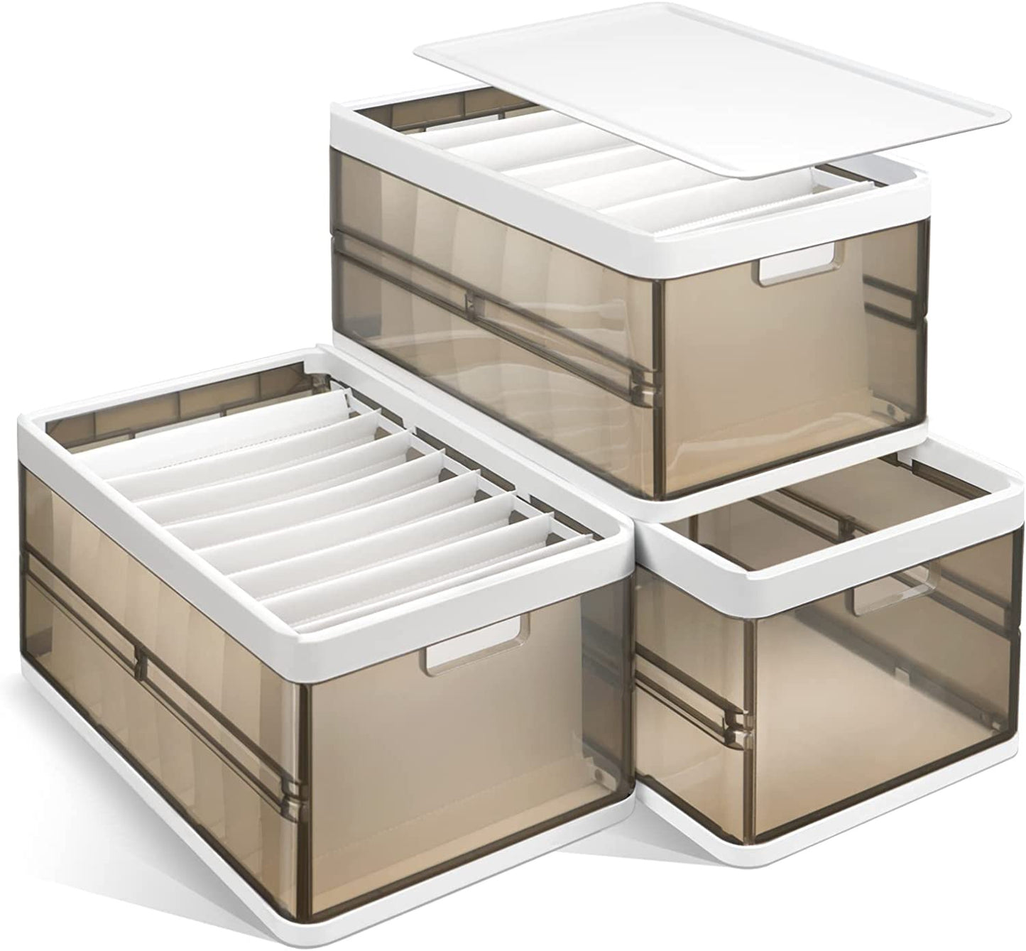3 Pack Foldable Storage Bin with Lid and Divider, Plastic Closet Drawer Organizer for Toys Clothes