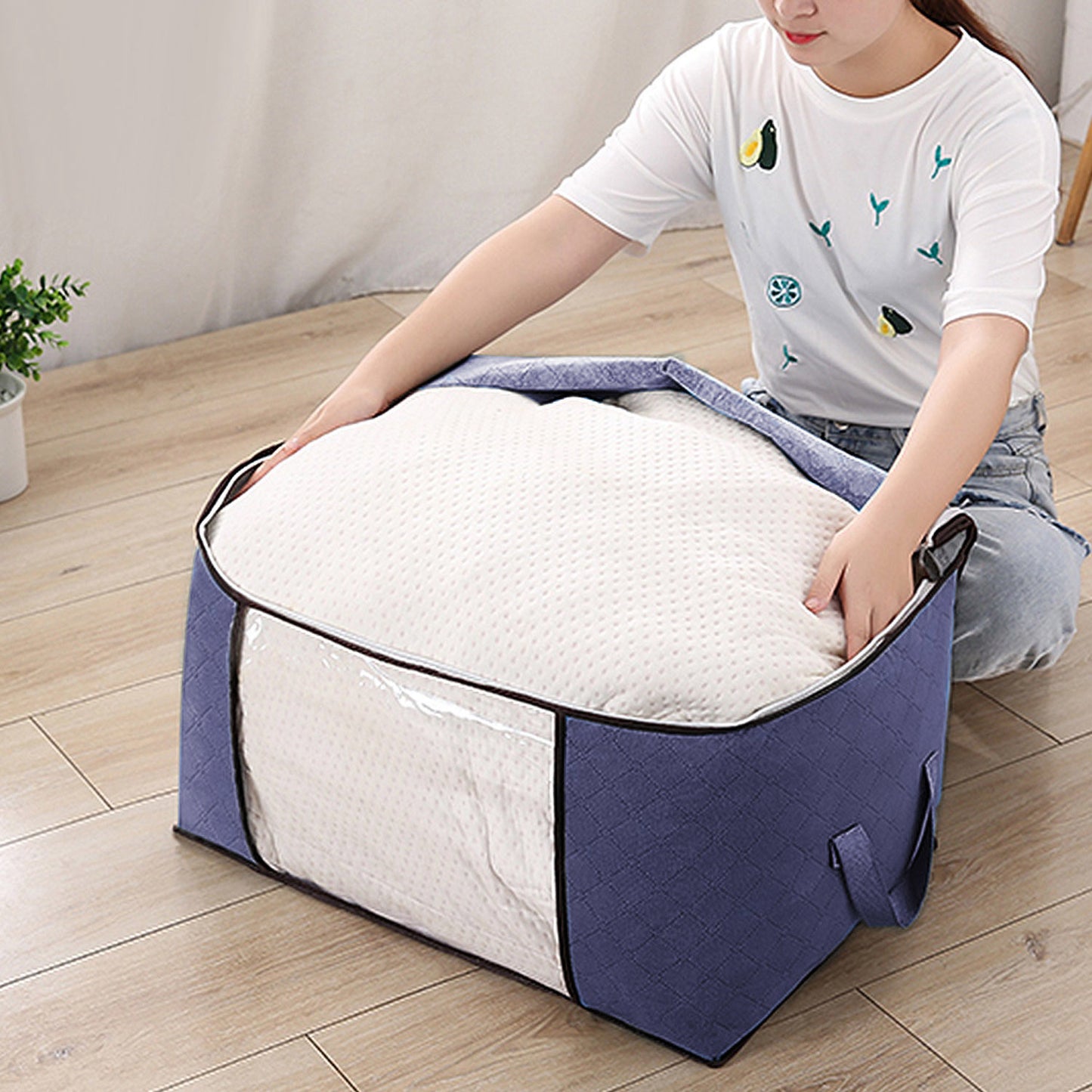 2 Piece 90L Large Capacity Storage Bags with Handle, Foldable Closet Organizer w/ Clear Window