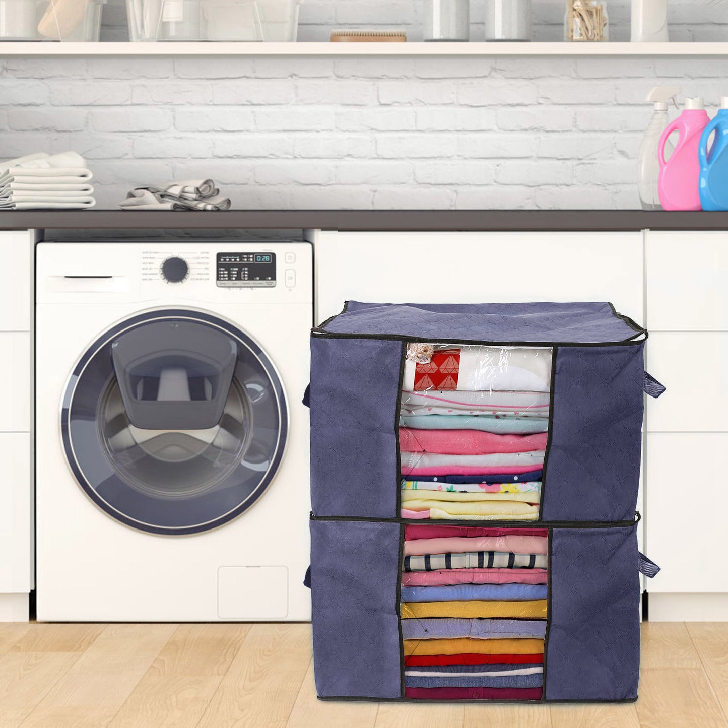 2 Piece 90L Large Capacity Storage Bags with Handle, Foldable Closet Organizer w/ Clear Window