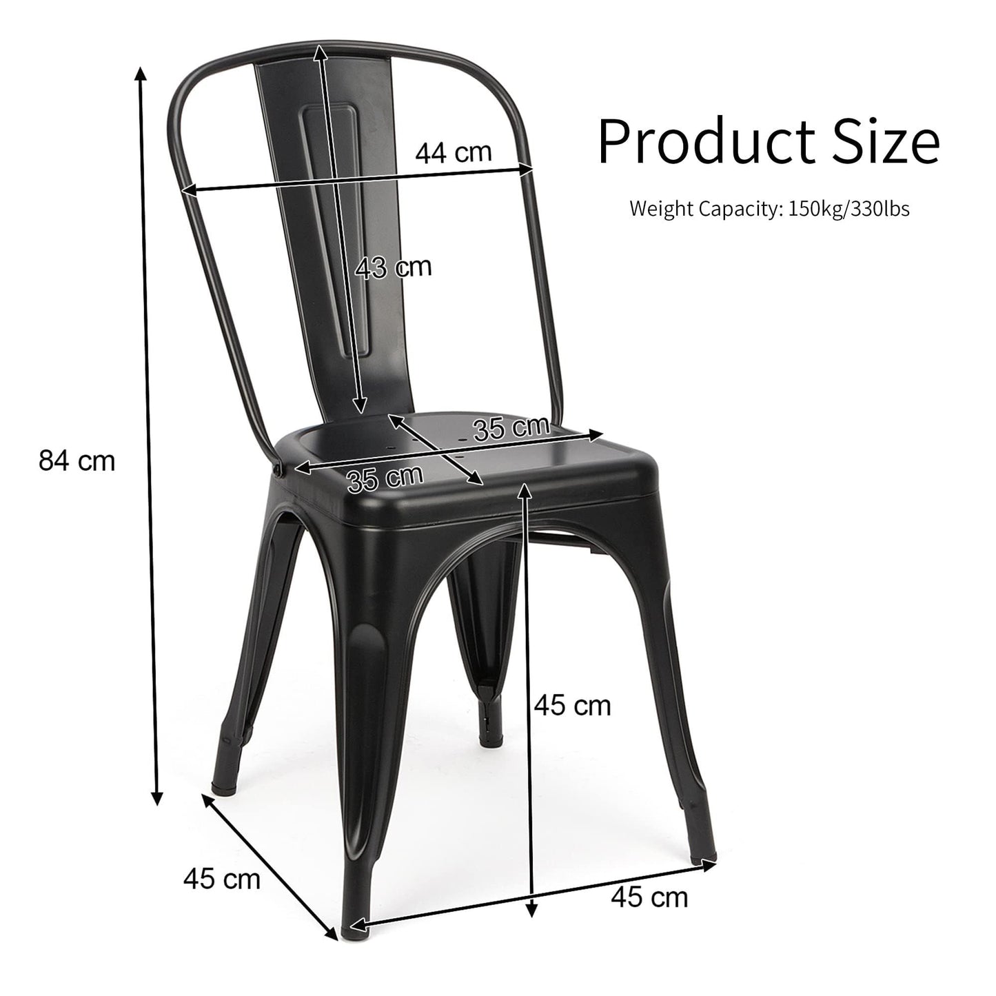 Ins Durable Outdoor Chair & Indoor Metal Chair, Dining Chairs,Patio Chairs Kitchen Chairs,18" Seat Height Restaurant Chair, Tolix Side Bar Chairs 330LBS Weight Capacity 4 Sets
