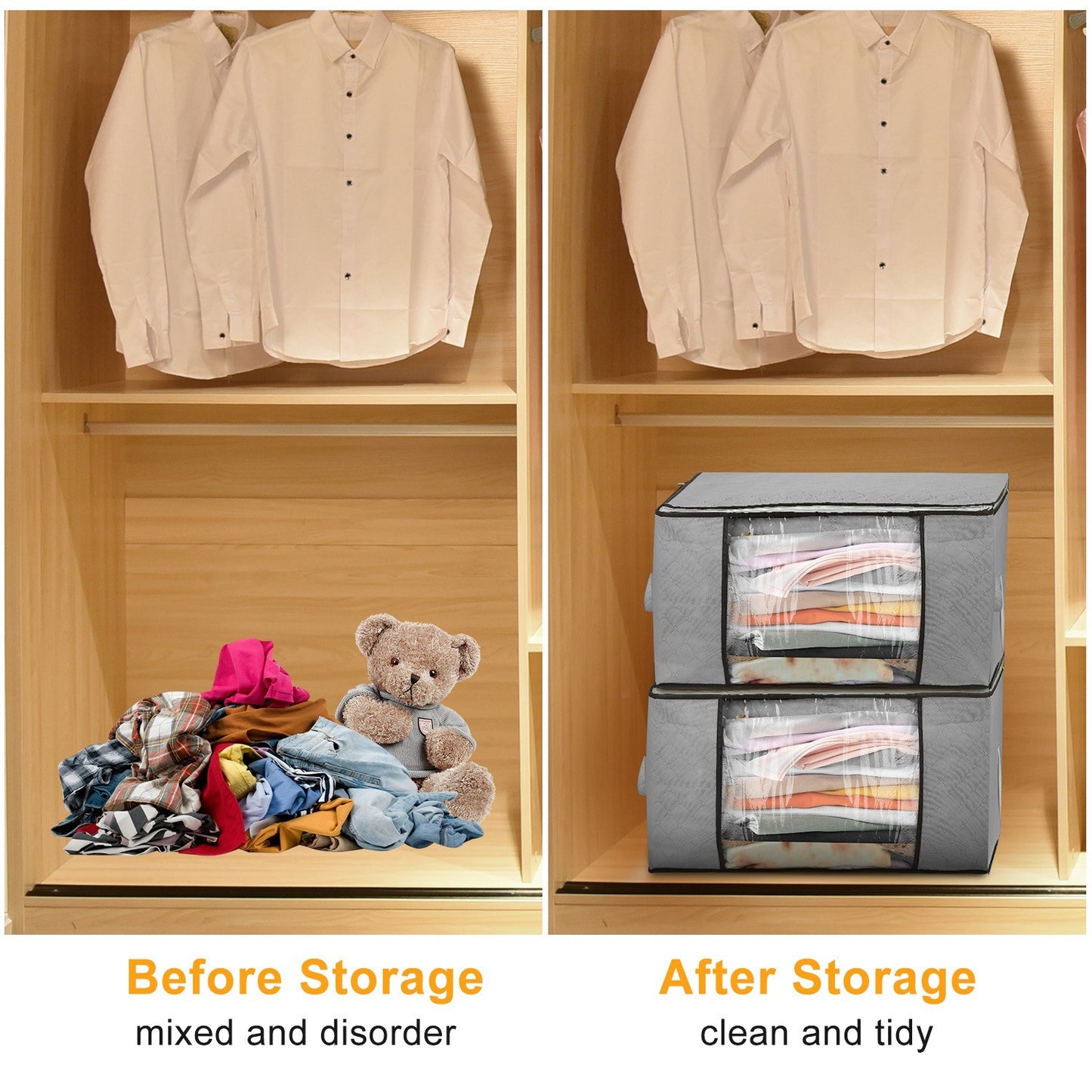 2 Piece 90L Large Capacity Storage Bags with Handle, Foldable Closet Organizer w/ Clear Window