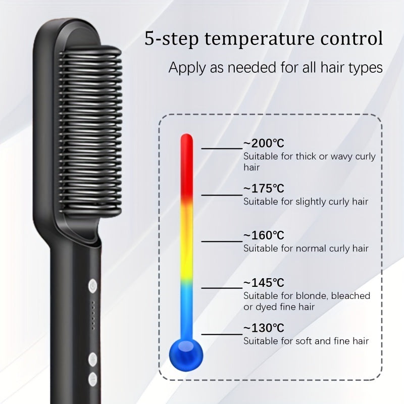 2-in-1 Electric Hair Straightener Brush Hot Comb Adjustment Heat Styling Curler Anti-Scald Comb, 2-in-1 Styling Tool for Long-Lasting Curls and Straight Hair