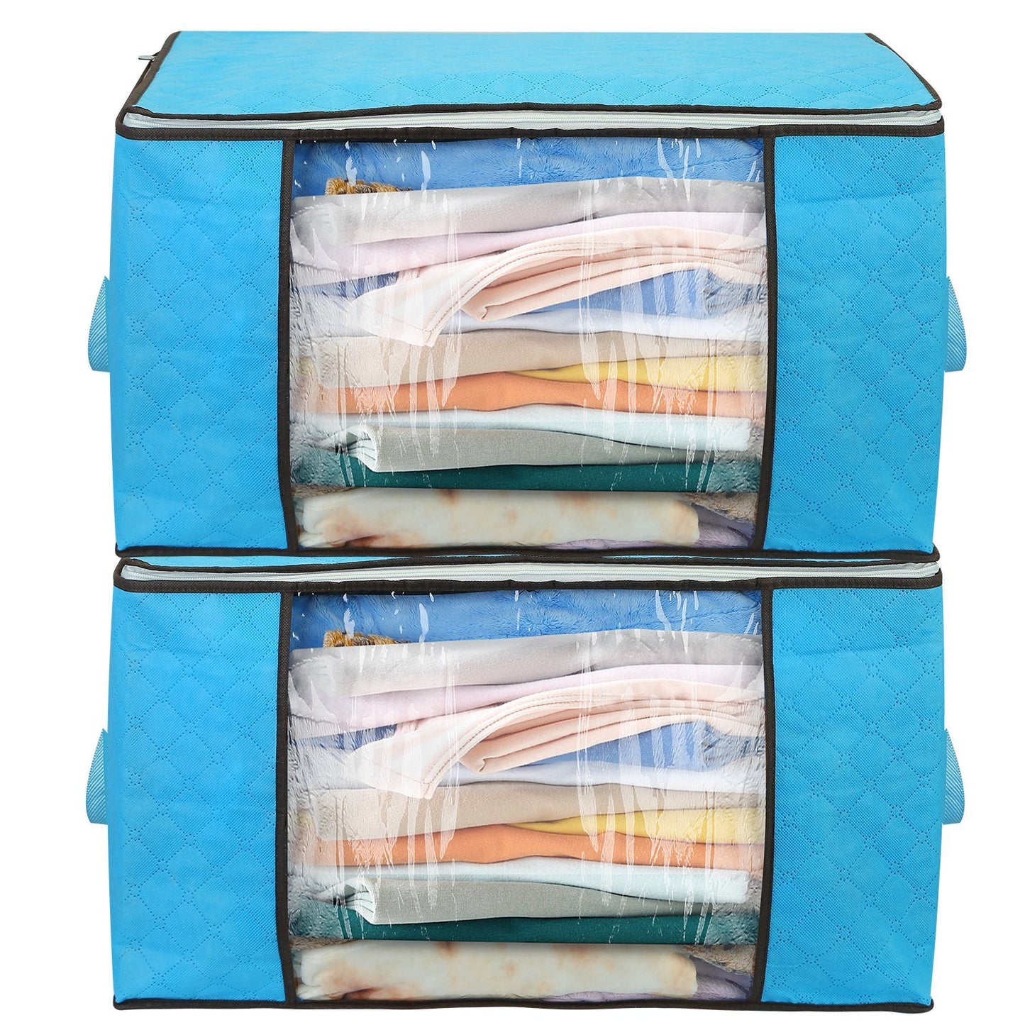 2 Piece 90L Large Capacity Storage Bags with Handle, Foldable Closet Organizer w/ Clear Window