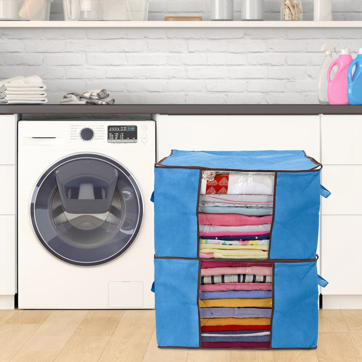 2 Piece 90L Large Capacity Storage Bags with Handle, Foldable Closet Organizer w/ Clear Window