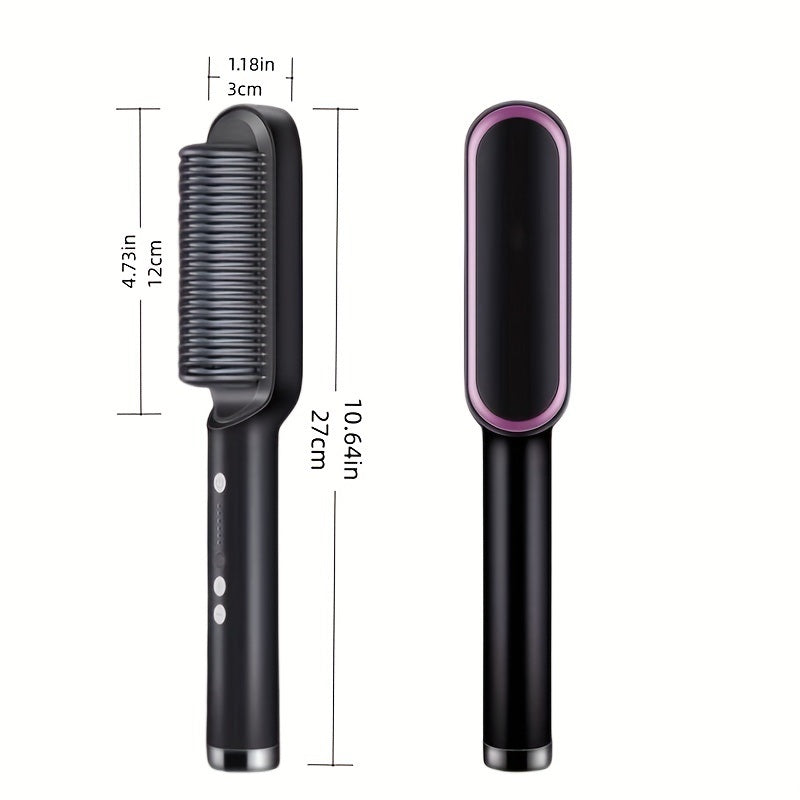 2-in-1 Electric Hair Straightener Brush Hot Comb Adjustment Heat Styling Curler Anti-Scald Comb, 2-in-1 Styling Tool for Long-Lasting Curls and Straight Hair