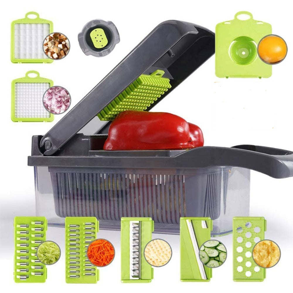 12 in 1 Multifunction Vegetable Chopper with Food Container, Quick Slicer