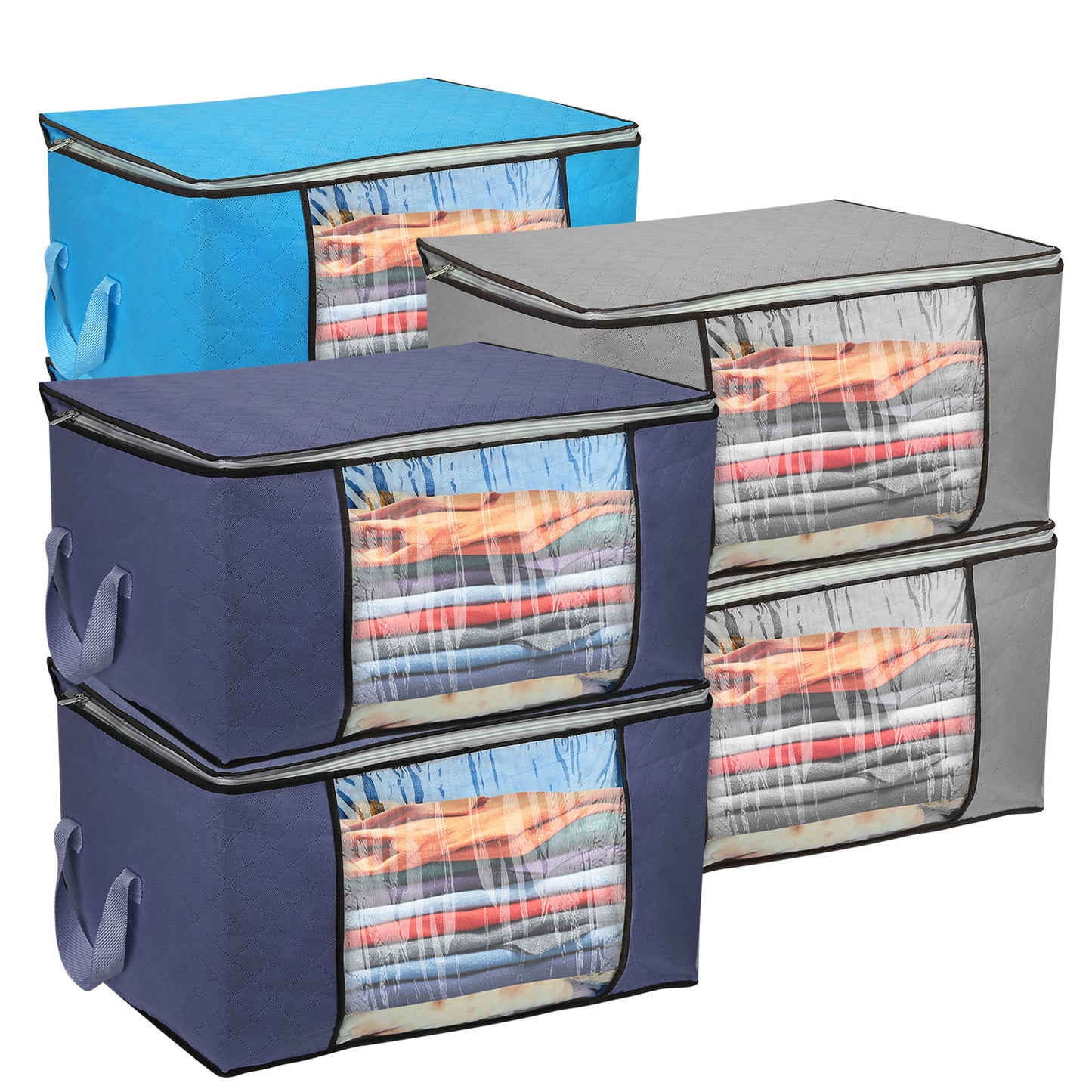 2 Piece 90L Large Capacity Storage Bags with Handle, Foldable Closet Organizer w/ Clear Window