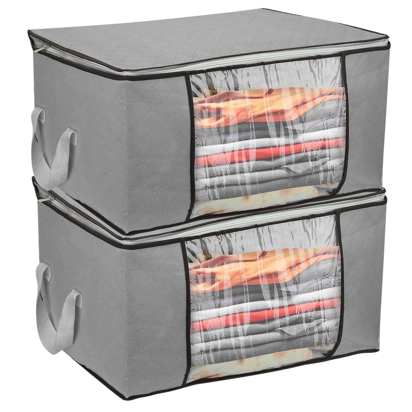 2 Piece 90L Large Capacity Storage Bags with Handle, Foldable Closet Organizer w/ Clear Window