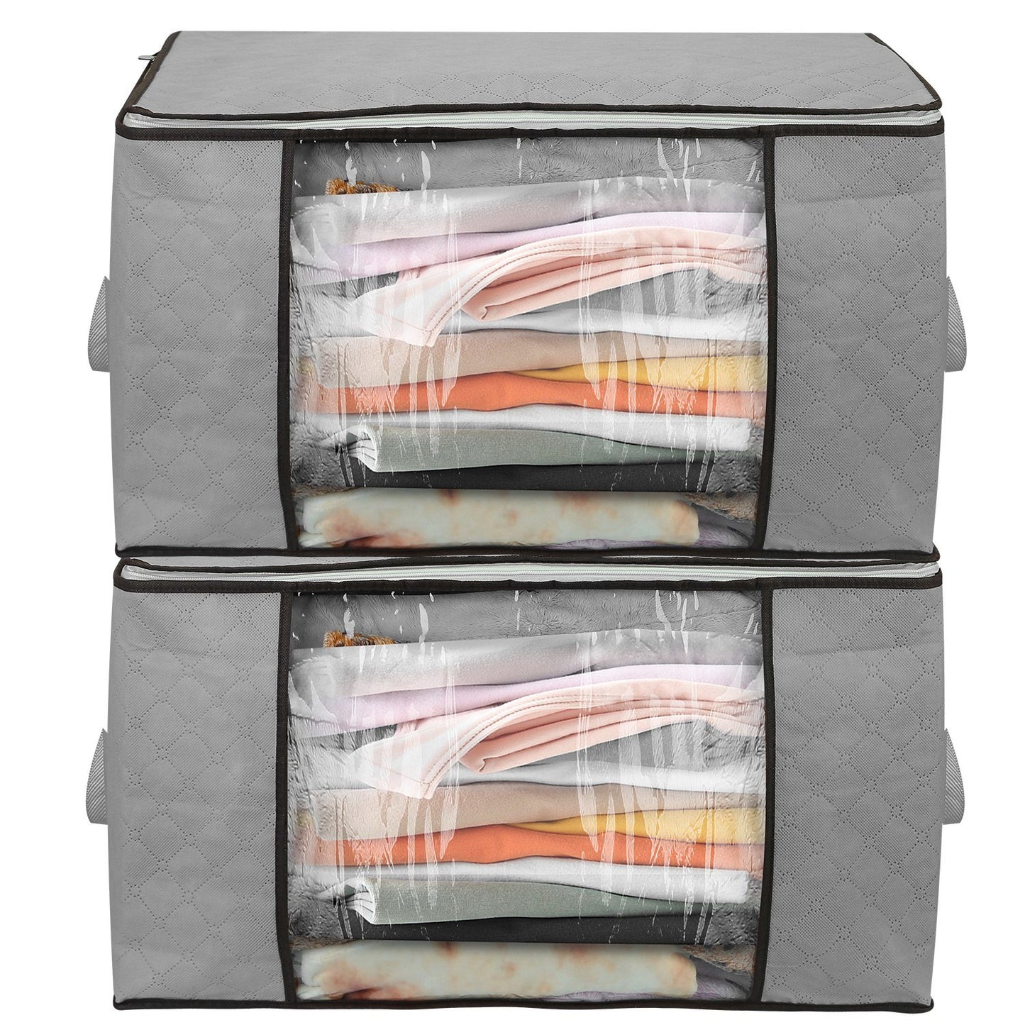 2 Piece 90L Large Capacity Storage Bags with Handle, Foldable Closet Organizer w/ Clear Window