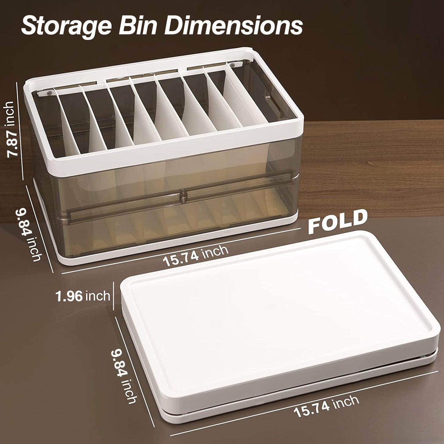 3 Pack Foldable Storage Bin with Lid and Divider, Plastic Closet Drawer Organizer for Toys Clothes