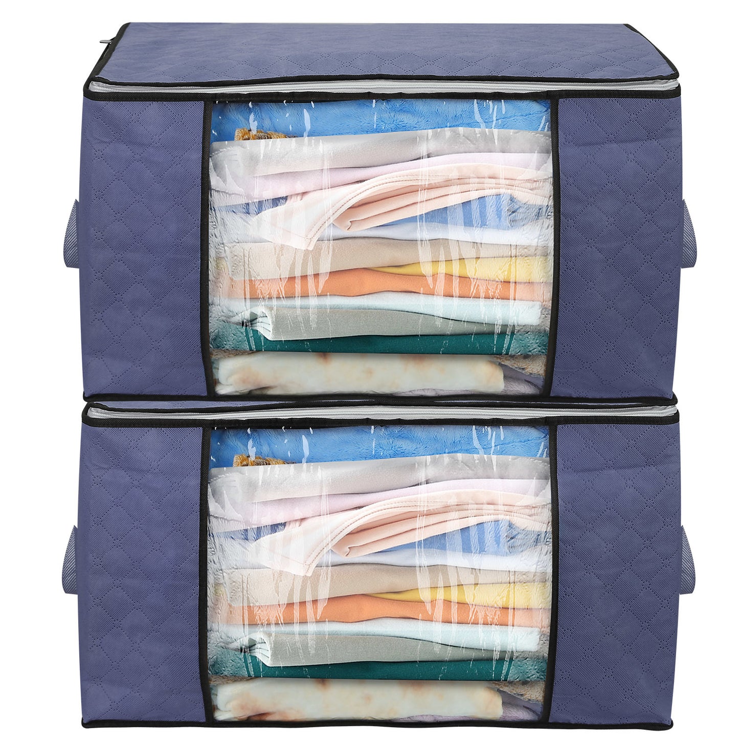 2 Piece 90L Large Capacity Storage Bags with Handle, Foldable Closet Organizer w/ Clear Window