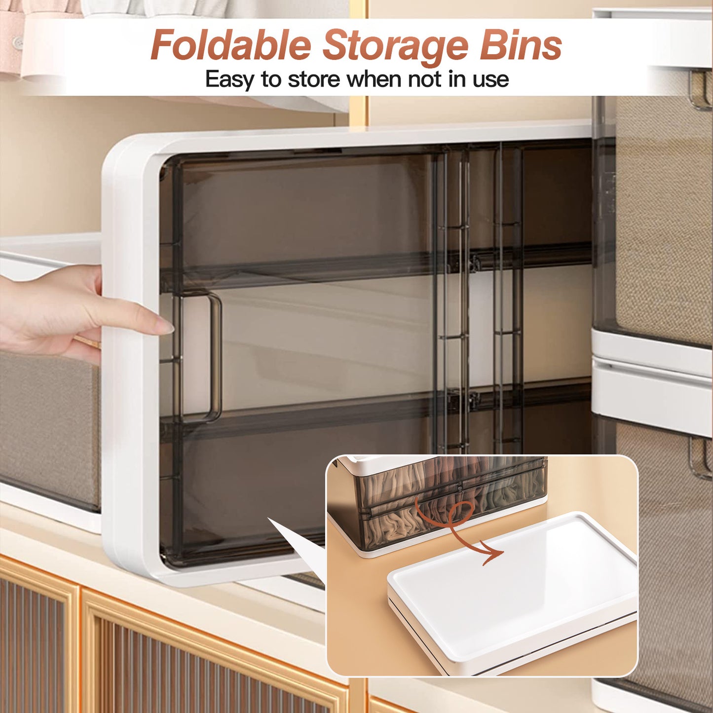 3 Pack Foldable Storage Bin with Lid and Divider, Plastic Closet Drawer Organizer for Toys Clothes