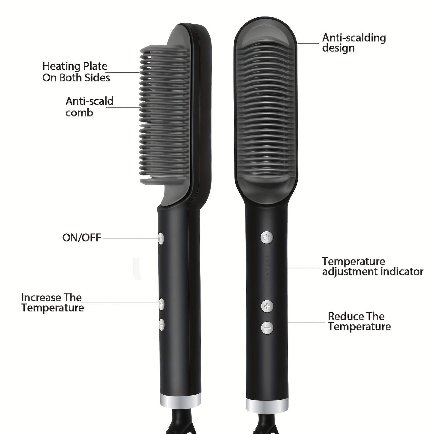 2-in-1 Electric Hair Straightener Brush Hot Comb Adjustment Heat Styling Curler Anti-Scald Comb, 2-in-1 Styling Tool for Long-Lasting Curls and Straight Hair
