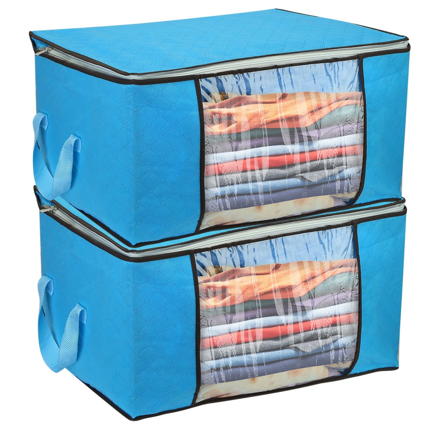 2 Piece 90L Large Capacity Storage Bags with Handle, Foldable Closet Organizer w/ Clear Window
